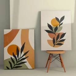 Tableau abstrait feuilles d'olivier – tons nature (set de 2)