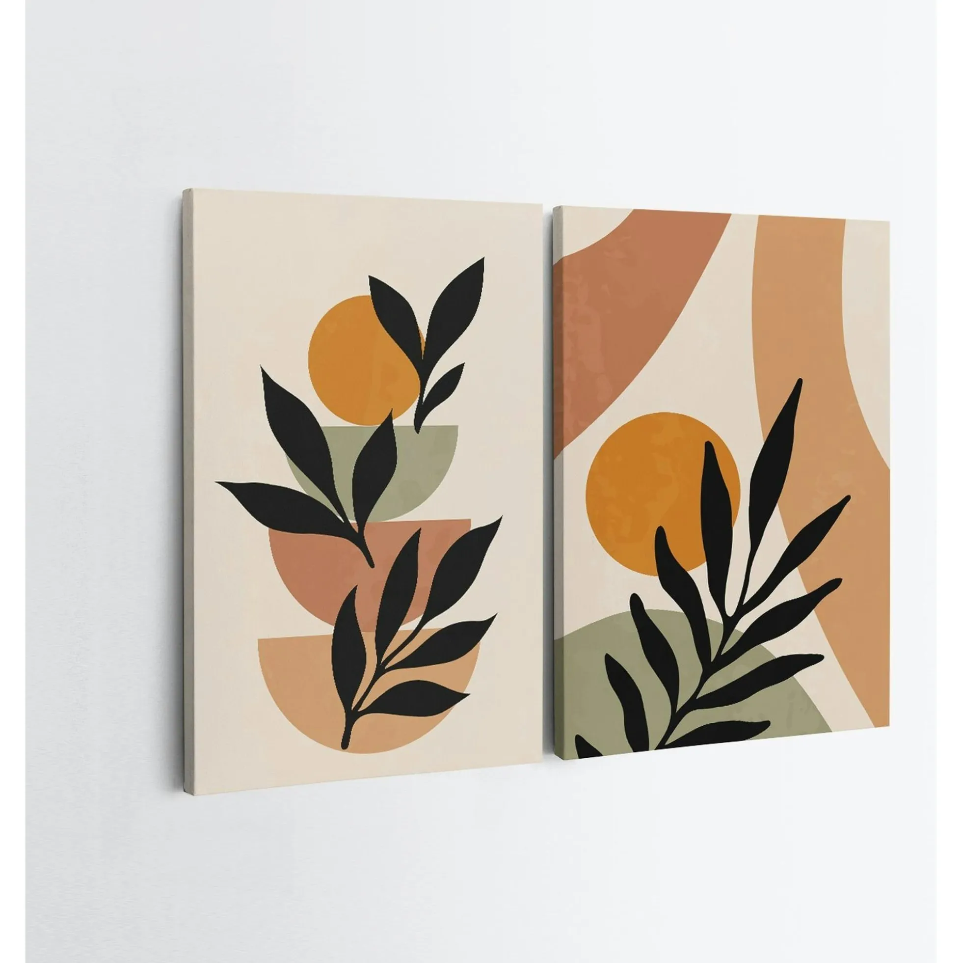 Tableau abstrait feuilles d'olivier – tons nature (set de 2)