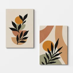 Tableau abstrait feuilles d'olivier – tons nature (set de 2)