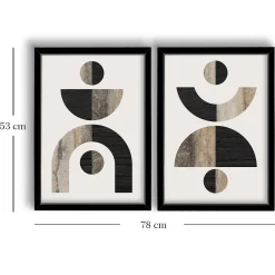 Tableau abstrait géométrique noir et marbre (set de 2)