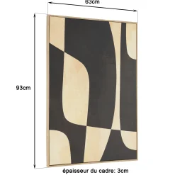 Tableau abstrait impression noire et beige 63 x 93 cm