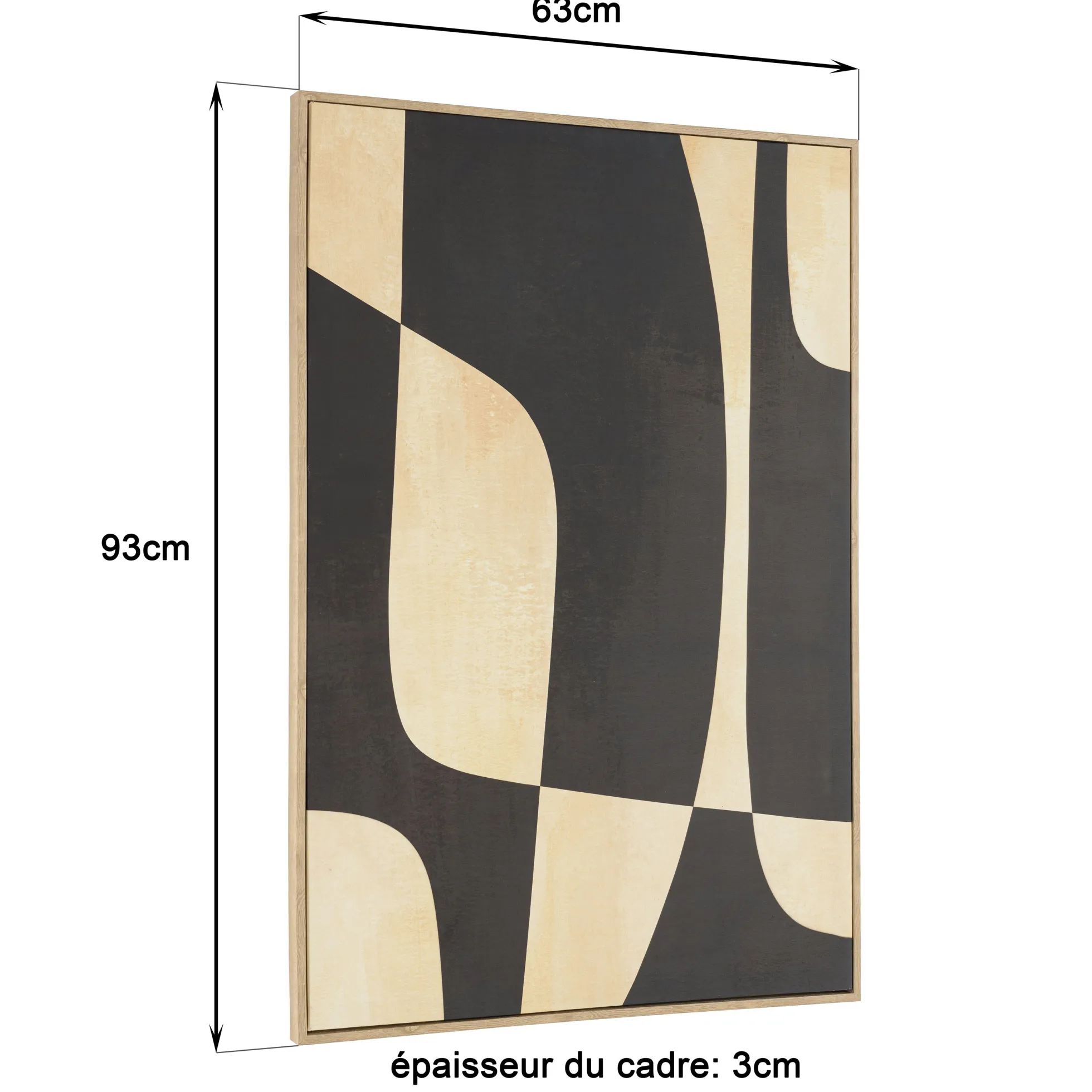 Tableau abstrait impression noire et beige 63 x 93 cm