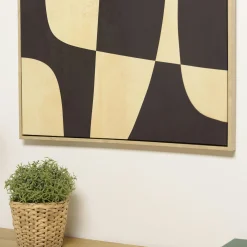Tableau abstrait impression noire et beige 63 x 93 cm
