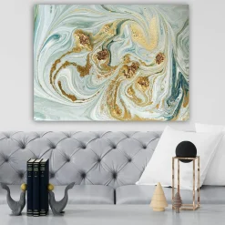 Tableau abstrait marbré – reflets dorés