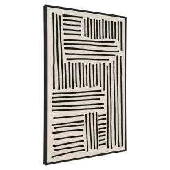 Tableau abstrait noir et blanc lignes graphiques avec cadre 60x90 cm