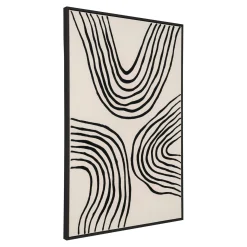 Tableau abstrait noir et blanc lignes ondulées avec cadre 60x90 cm