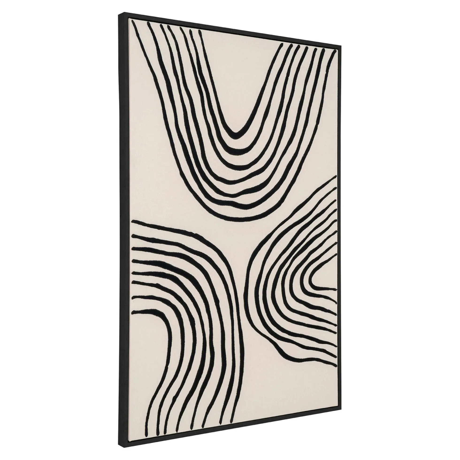 Tableau abstrait noir et blanc lignes ondulées avec cadre 60x90 cm