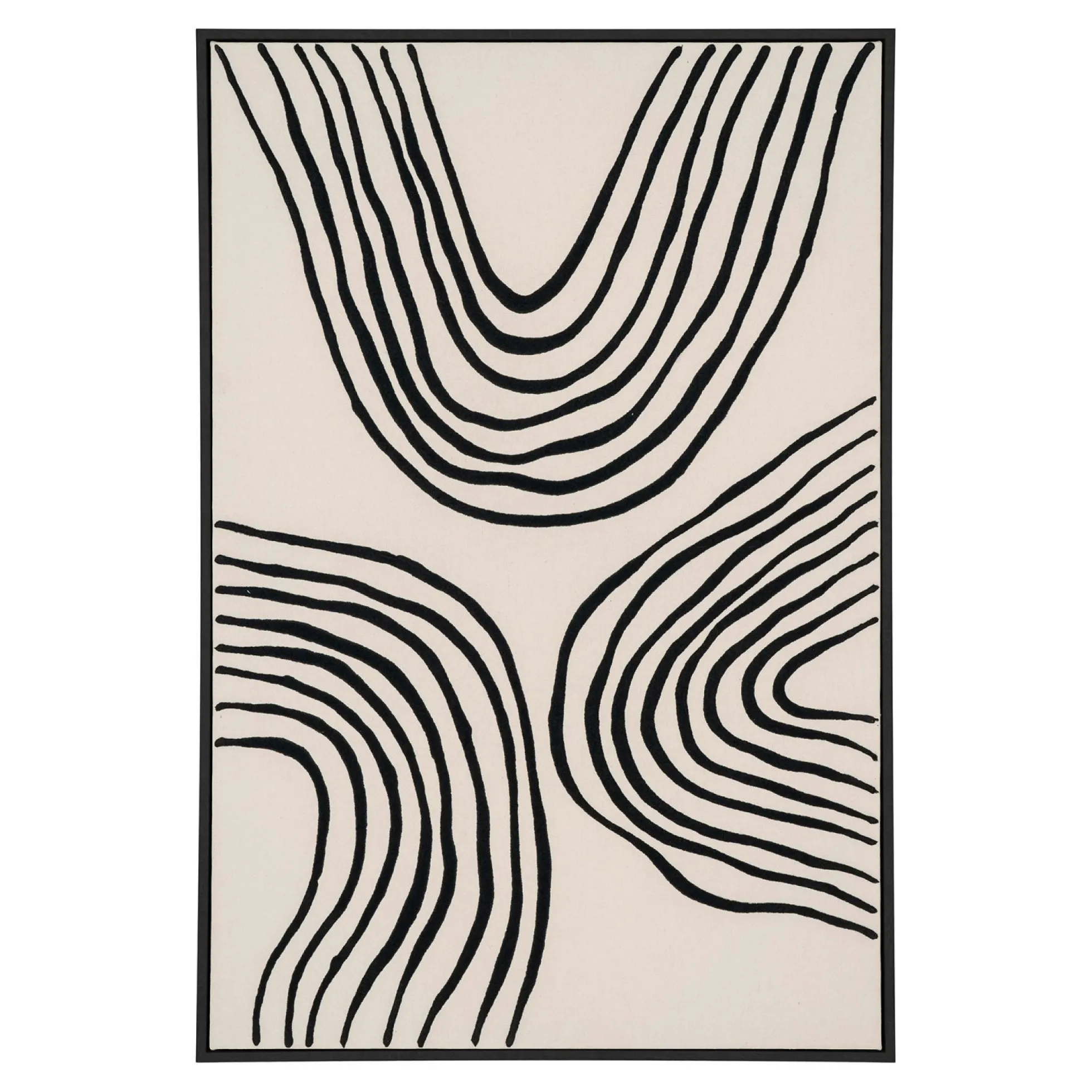 Tableau abstrait noir et blanc lignes ondulées avec cadre 60x90 cm