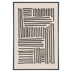 Tableau abstrait noir et blanc lignes graphiques avec cadre 100x140 cm