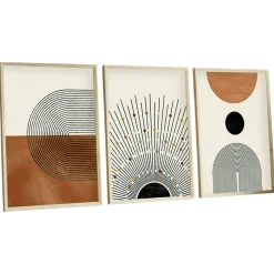 Tableau abstrait noir et brun – thème soleil (lot de 3)
