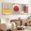 Tableau abstrait – style Bauhaus, cadre bois (lot de 3)
