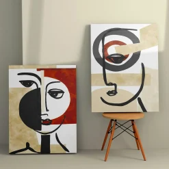 Tableau abstrait visage – style minimaliste (set de 2)