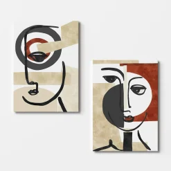 Tableau abstrait visage – style minimaliste (set de 2)