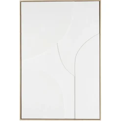 Tableau blanc abstrait formes en relief 83 x 123 cm
