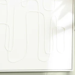 Tableau blanc lignes abstraites peinture au sable 83 x 123 cm