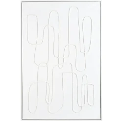 Tableau blanc lignes abstraites peinture au sable 83 x 123 cm