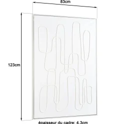 Tableau blanc lignes abstraites peinture au sable 83 x 123 cm