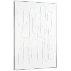 Tableau blanc lignes abstraites peinture au sable 83 x 123 cm