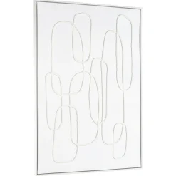 Tableau blanc lignes entremêlées peinture au sable 83 x 123 cm