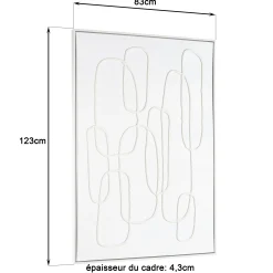 Tableau blanc lignes entremêlées peinture au sable 83 x 123 cm