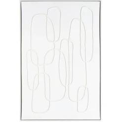 Tableau blanc lignes entremêlées peinture au sable 83 x 123 cm