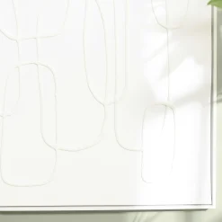 Tableau blanc lignes entremêlées peinture au sable 83 x 123 cm