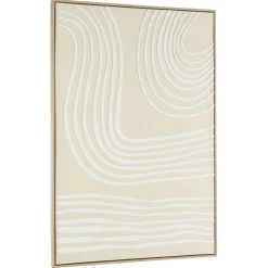 Tableau écru formes abstraites blanches en relief 83 x 123 cm