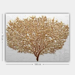 Tableau décoratif blanc et or – arbre texturé