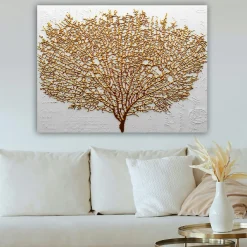 Tableau décoratif blanc et or – arbre texturé