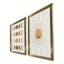 Tableau décoratif doré soleil et lune – cadre (set de 2)