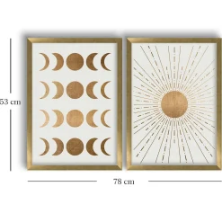 Tableau décoratif doré soleil et lune – cadre (set de 2)
