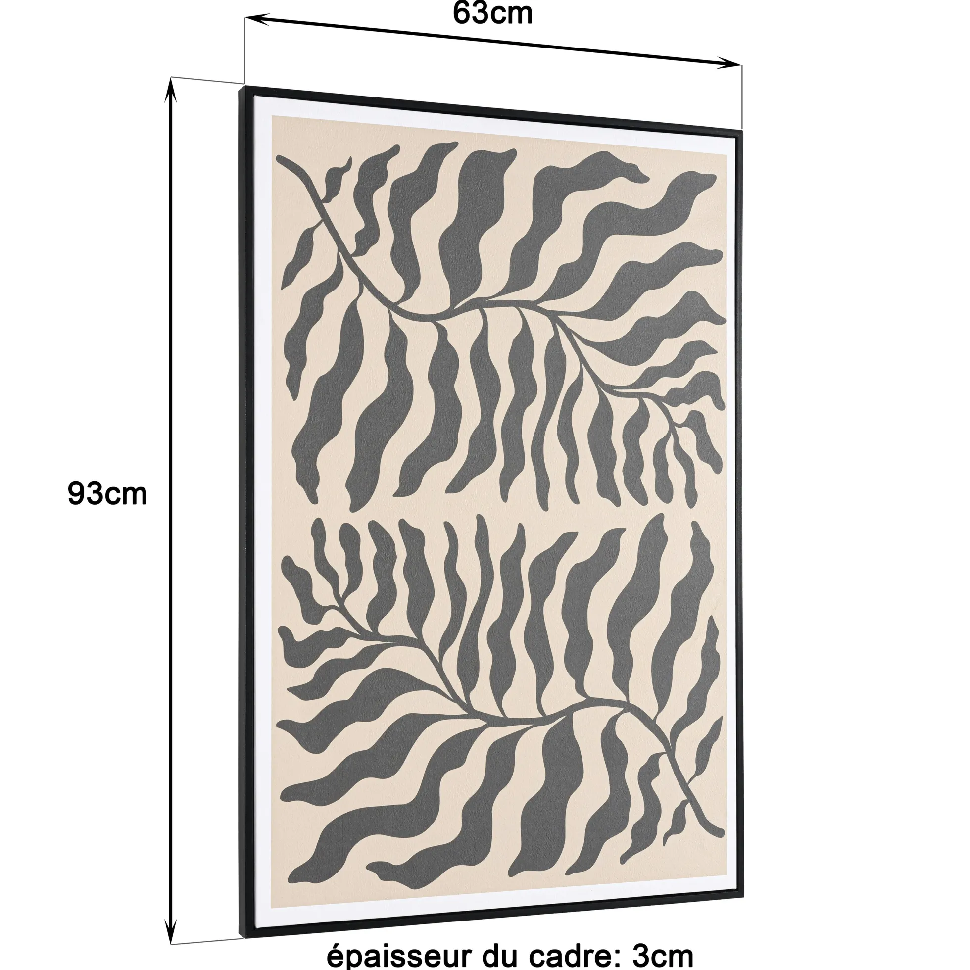 Tableau décor 2 feuilles gris/noir papier japonais 63 x 93 cm