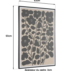 Tableau décor fleurs gris/noir papier japonais 63 x 93 cm