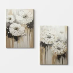 Tableau de fleurs blanches en relief – déco murale moderne (set de 2)