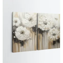Tableau de fleurs blanches en relief – déco murale moderne (set de 2)