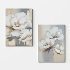Tableau de fleurs blanches – pour décoration murale (set de 2)