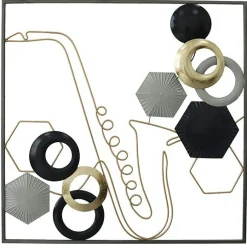 Tableau en métal saxophone tons noir, gris et or