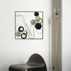 Tableau en métal saxophone tons noir, gris et or
