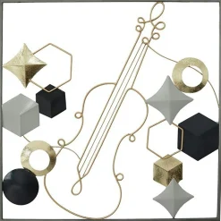 Tableau en métal violon tons noir, gris et or