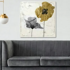 Tableau fleurs or et argent – carré, impression sur toile