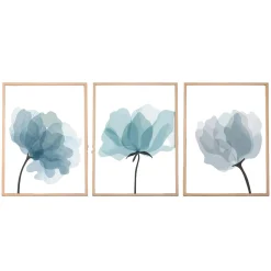 Tableau floral aquarelle bleu pastel – lot de 3