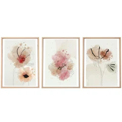 Tableau floral aquarelle rose et beige – lot de 3