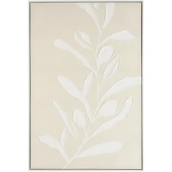 Tableau lin beige feuillage de platre 83 x 123 cm
