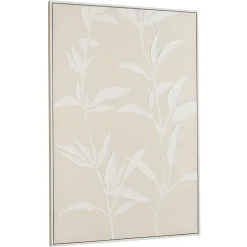 Tableau lin beige fleurs de platre 83 x 123 cm