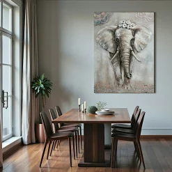 Tableau éléphant en marche avec fleurs