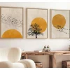 Tableau nature stylisée – soleil et oiseaux (lot de 3)