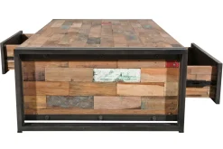 Table basse avec rangement bois recyclé métal CARAVELLE