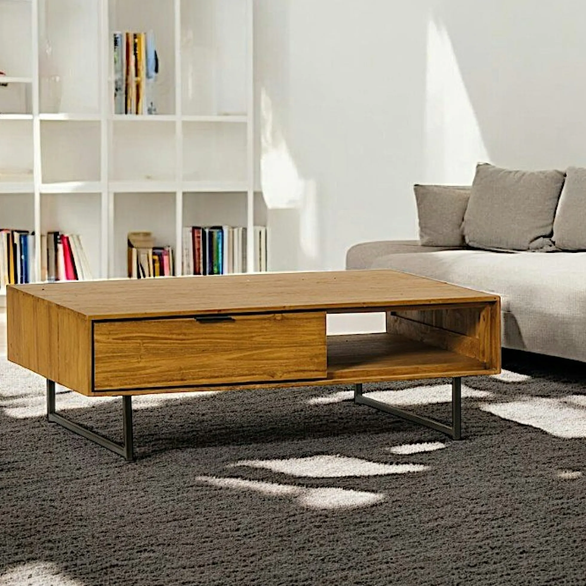 Table basse avec rangement en bois de teck recyclé DEPOK