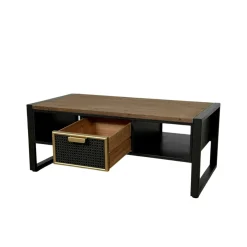 Table basse avec rangement et 1 tiroir en cannage métallique ATELIER