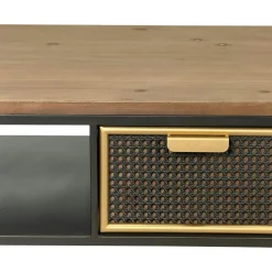 Table basse avec rangement et 1 tiroir en cannage métallique ATELIER